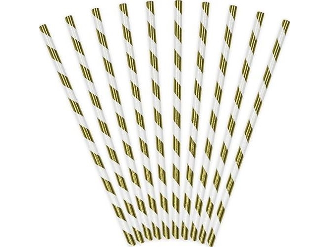 Papir Sugerør Metallic Guld Striber