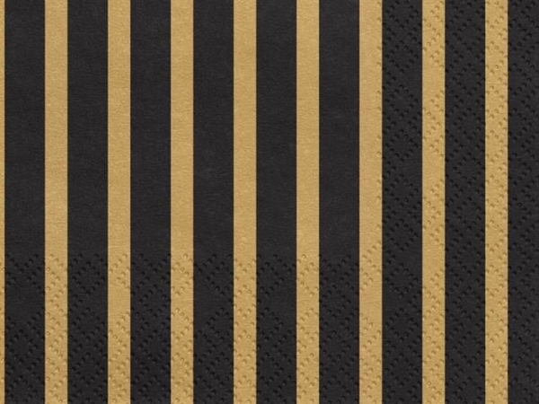 Party Deco Servietten, Streifen, Schwarz/Gold, 33X33 Cm, 20 Stk.
