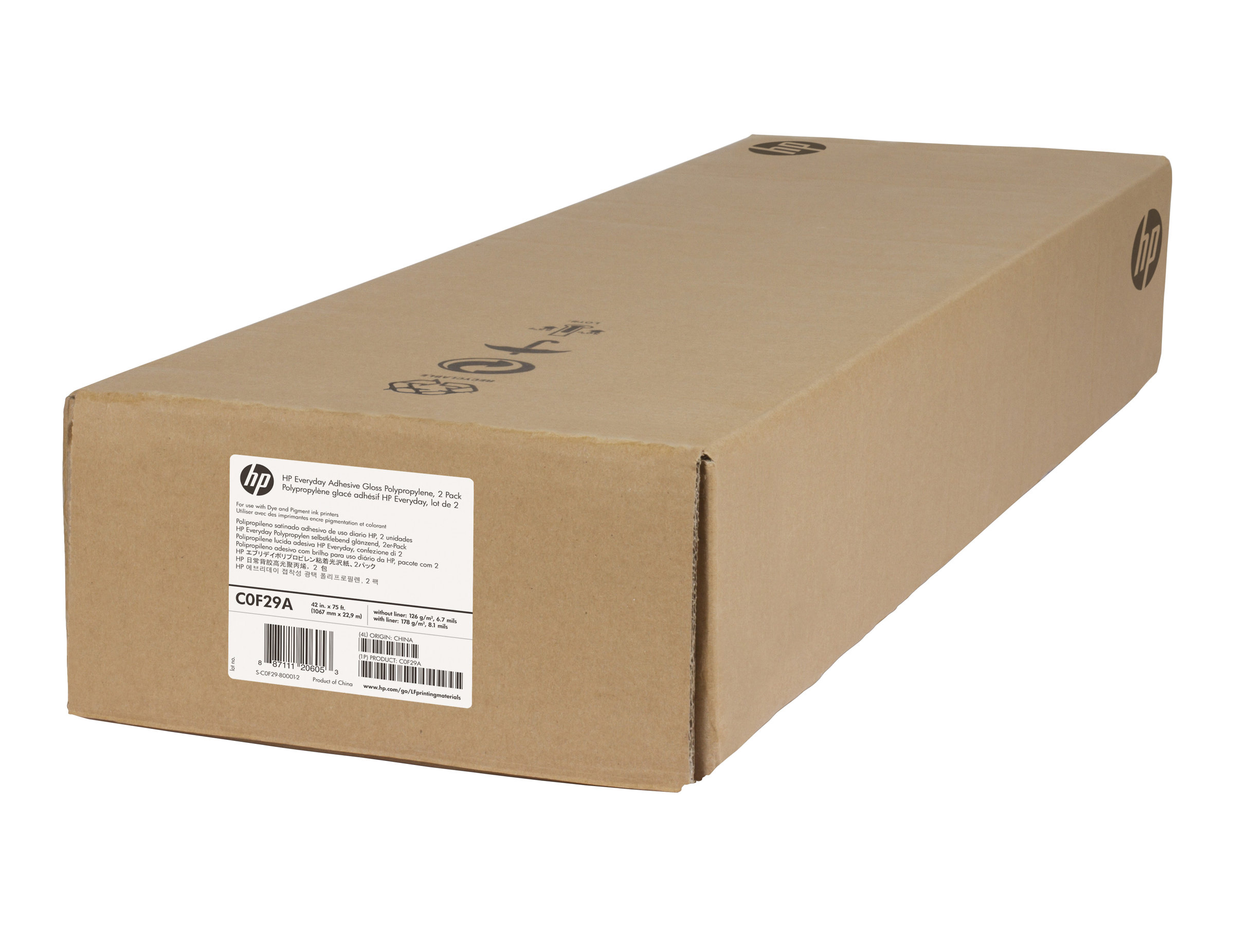 HP Everyday Adhesive Gloss Polypropylene - Polypropylen (PP) - blank - självhäftande - 8,5 mil - Rulle (106,7 cm x 22,9 m) - 120 g/m² - 1 rulle (rullar) film (paket om 2) - för DesignJet 45XX, HD Pro MFP, T1100, T1120, T1200, T2300, T7200, T795, Z5200, Z6600, Z6800 | Papper & Emballage - Specialpapper - Pappersrullar - Storformatpapper | GameStuff