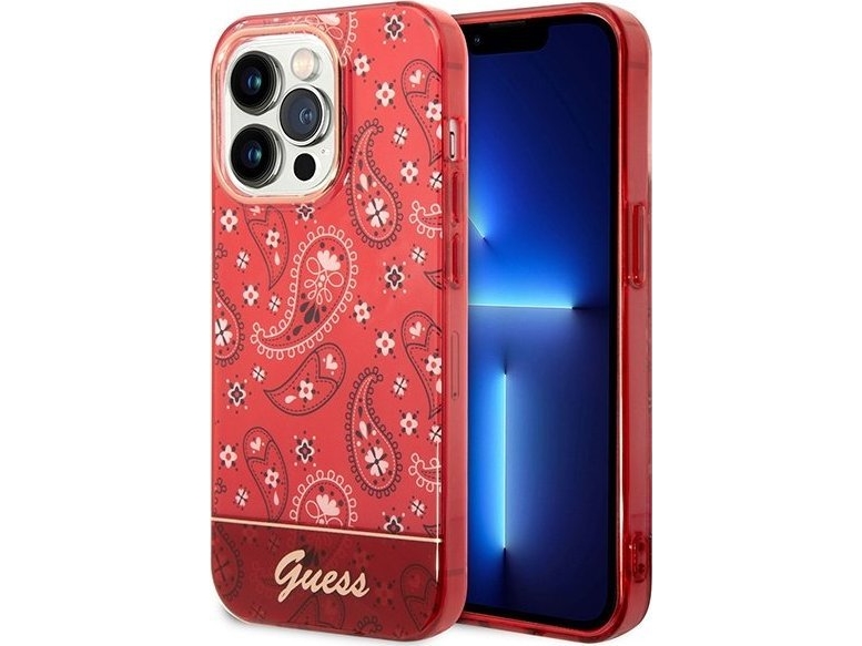 „Guess“ Guhcp14lhgbnhr Iphone 14 Pro 6.1" Raudonas/Raudonas Kietas Dėklas Su „Bandana Paisley“ Raštu