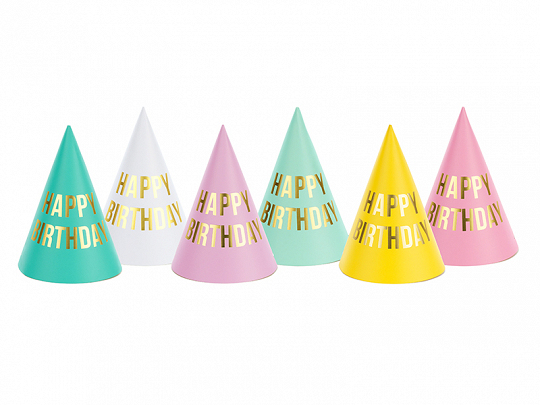 PartyDeco CPP22, Party hat, Multifärg, 6 styck, Födelsedag, 160 mm, 11 cm | N - A | GameStuff