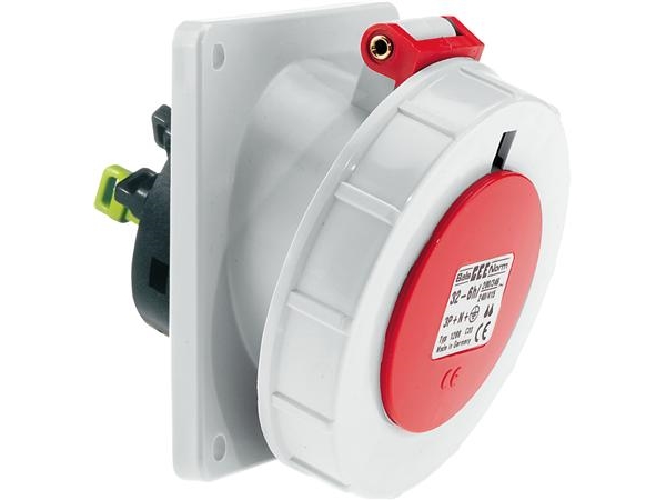 Bals Cee-Einbausteckdoseh6 400V 16A 5-Polig Rot Schräg 20°, Flansch 100X92 Mm, Quick Connect Ip67, Polyamid