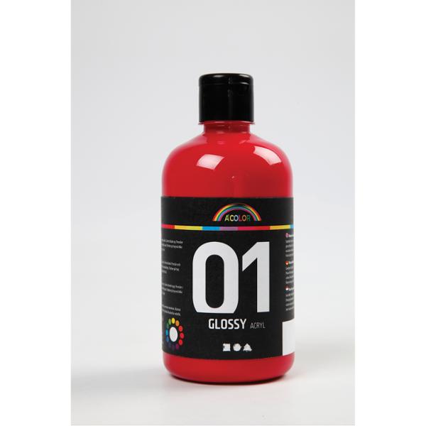 Akrylmaling A-Color 01 - Blank, Primærrød, 500 Ml