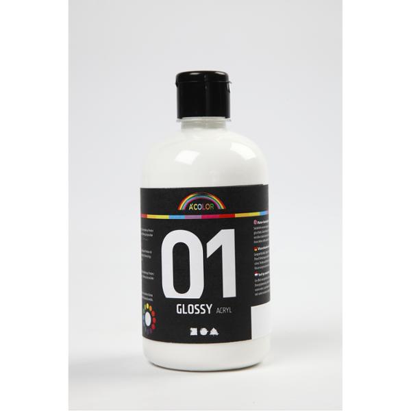 Acrylfarbe A-Color 01 - Glänzend, Weiß, 500 Ml