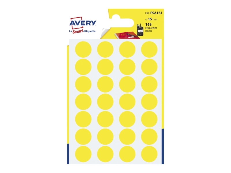 Hej fortov Studerende Runde etiketter Avery PSA15J, Ø 15 mm, gul, pakke a 168 stk.