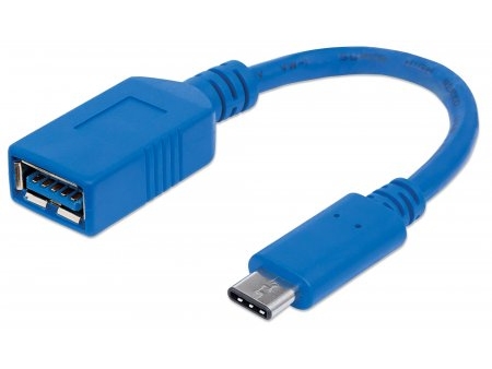 Manhattan 353540, 0,15 M, Usb C, Usb A, Usb 3.2 Gen 1 (3.1 Gen 1), Hanstik/Hunstik, Blå