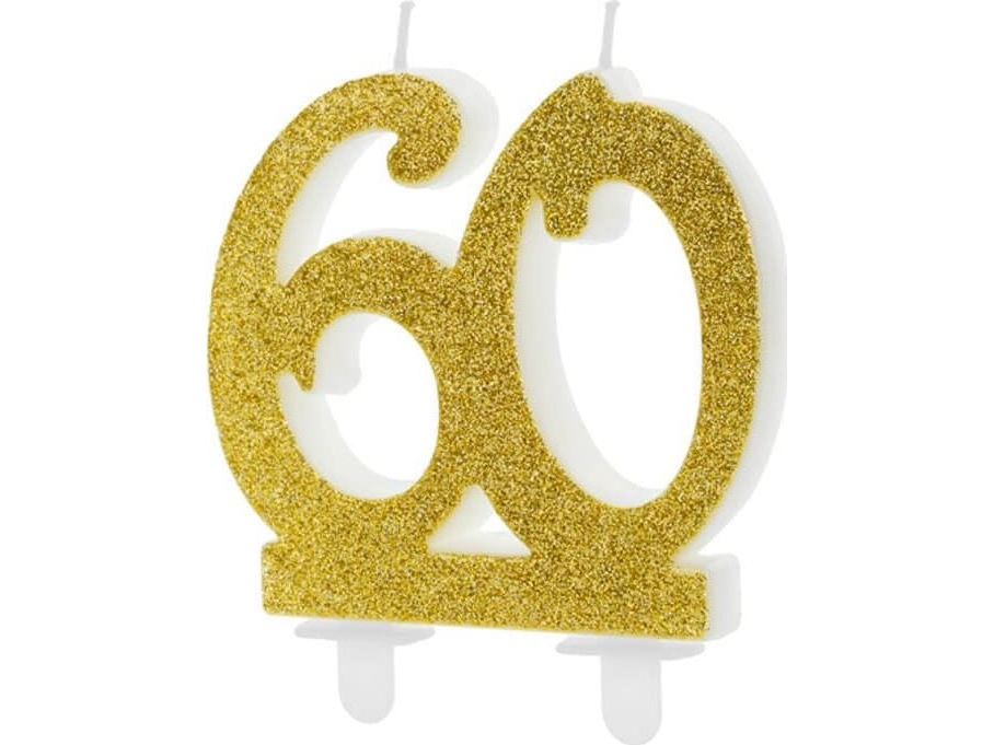Party Deco 60-årsstearinljus med guldglitter - 1 st universal | Skola & Hobby - Festdekorera - Tårtljus | GameStuff