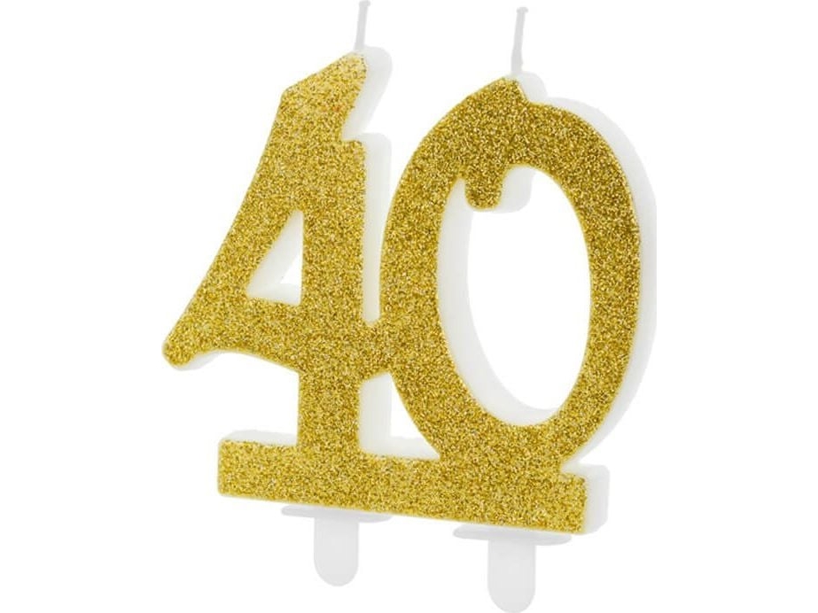 Party Deco 40-årsstearinljus med guldglitter - 1 st universal | Skola & Hobby - Festdekorera - Tårtljus | GameStuff