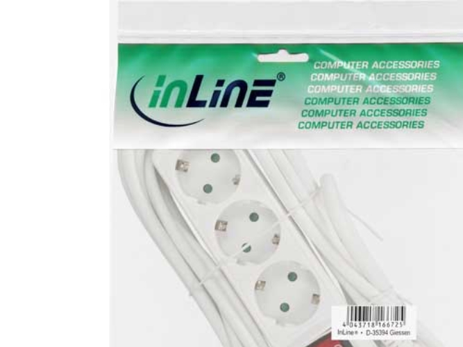 Inline Steckdosenleiste, 3-Fach Schutzkontakt, Mit Schalter, Weiß, 5M, 5 M, Abgewinkelt, 1,5 Mm², Weiß, Kunststoff, 3 Ac-Ausgänge