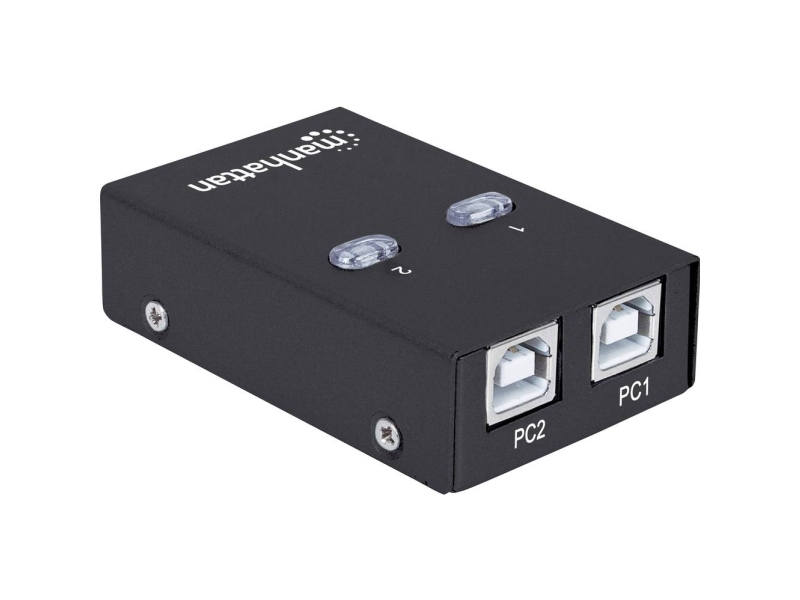 Manhattan 2-Port Usb 2.0-Umschalter, 1 X Usb-A-Port Auf 2 X Usb-B-Port, Auto-Sensing, Umschalten Per Tastaturkürzel Oder Per Tastendruck Am Gerät, Us