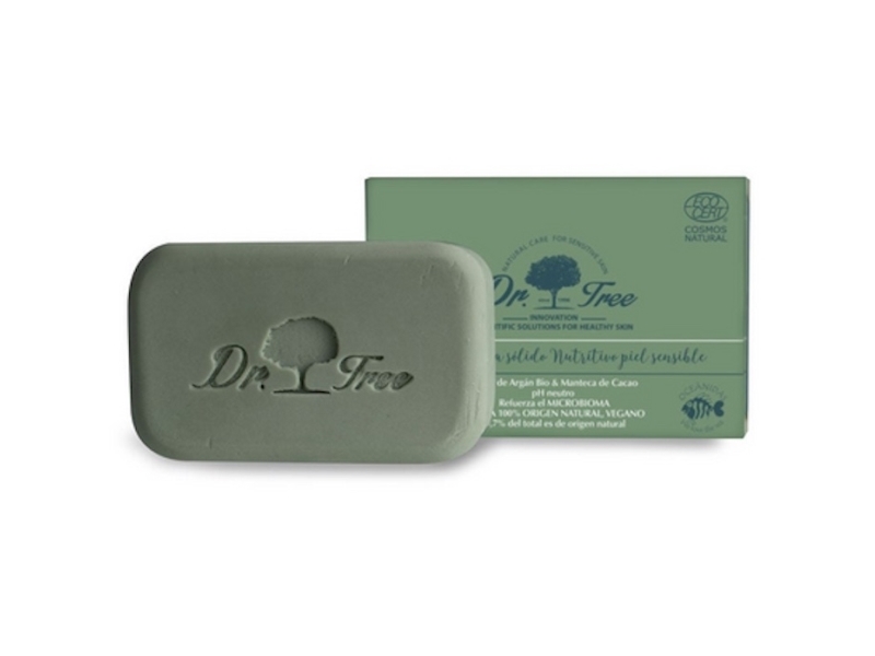 Dr. Tree Organic Nourishing Solid Shower Gel For Sensitive Skin With Bio-Argan Oil And Cocoa Butter - Ecocert 99.7% Natural Ingredients - Vegan, Plas