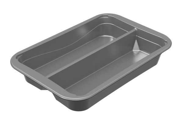 Muovialusta 2-huoneen C2294-2A 294x193x45 mm CPET-kannattimella Hopea, musta ulkopuoli,216 kpl/krt
