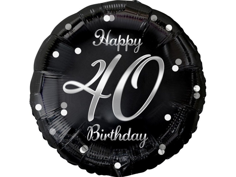 Godan Happy 40Th Birthday Folienballon, Schwarz, Silberner Druck, 18"