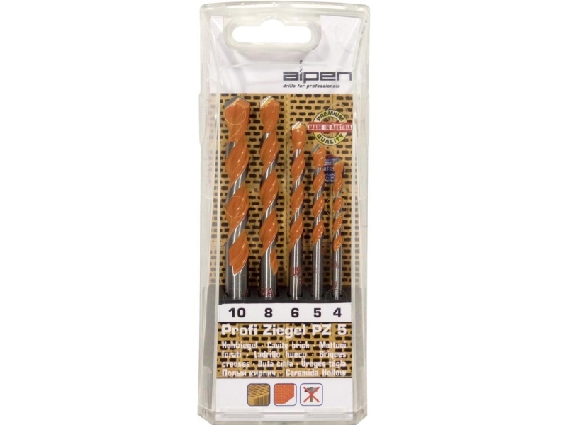 Alpen 200705100 Ziegelbohrer-Set 5-Teilig 4 Mm, 5 Mm, 6 Mm, 8 Mm, 10 Mm Zylinderschaft 1 Satz