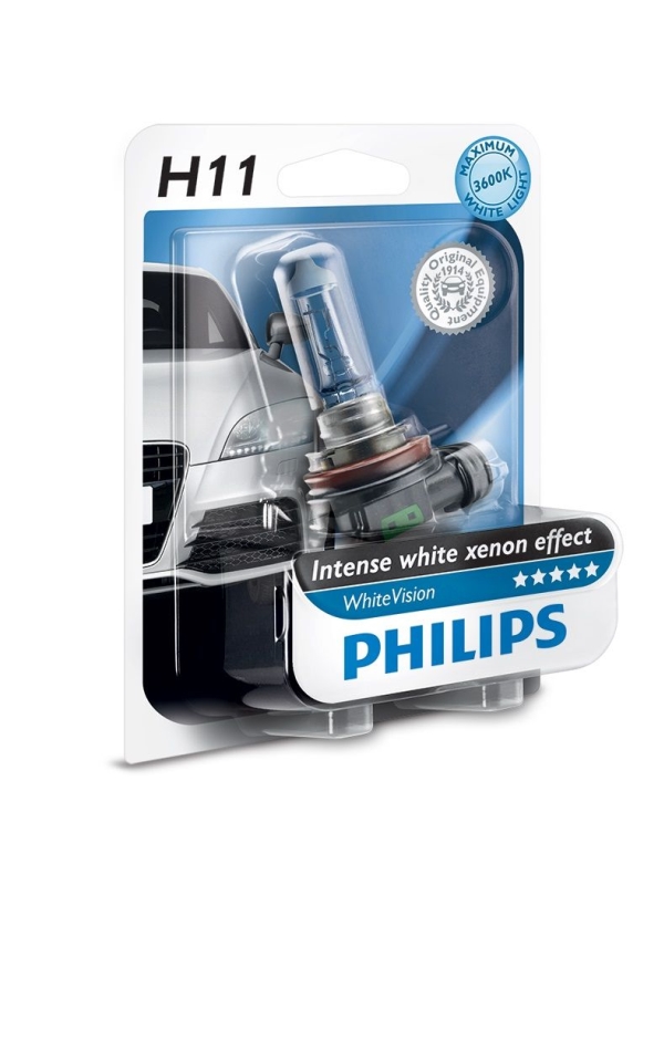 Philips Whitevision Lampentyp: H11 Packung: 1 Fahrzeugscheinwerferlampe, 55 W, 12 V, H11, Halogen, 3700 K, 1 Stück(E)