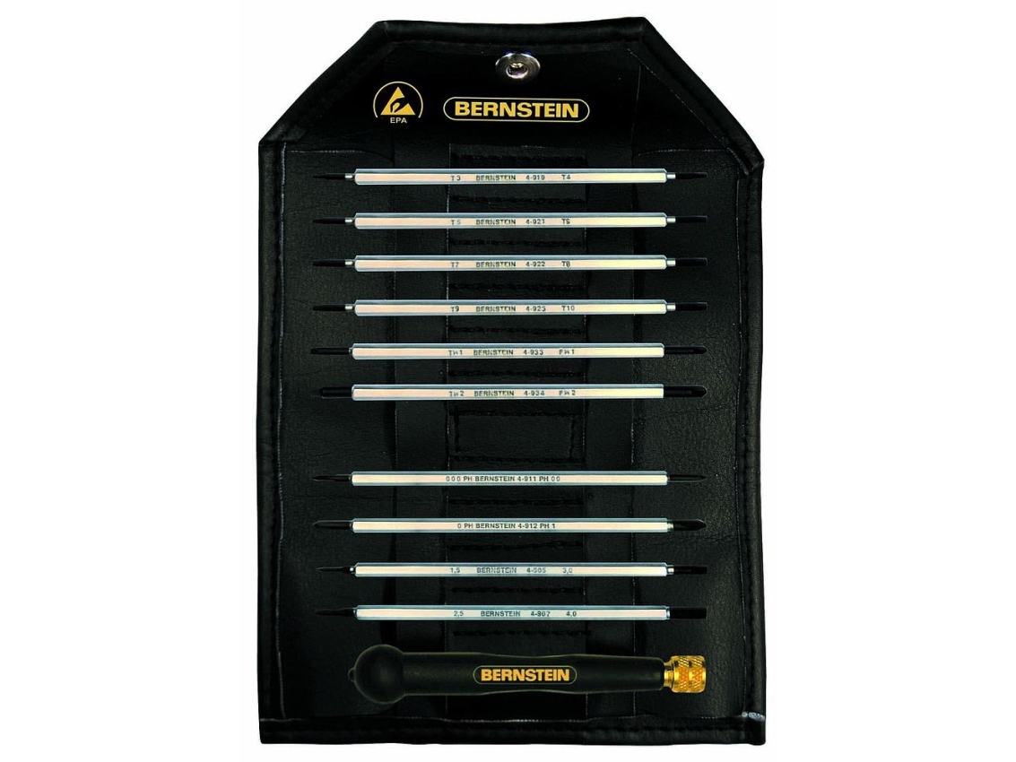 Bernstein Tools Esd-Wechselklingensatz 11-Teilig Daumen, Kreuzschlitz, Innen-Torx, Tri-Wing, Torq