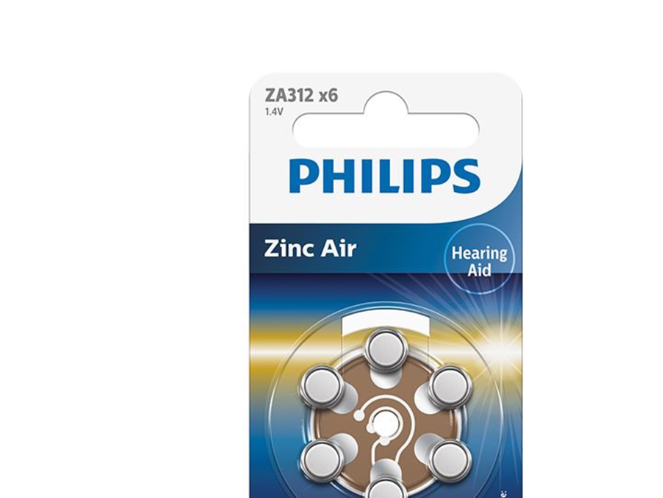 Philips Minicells ZA312B6A/00, Kertakäyttöinen akku, Sinkki-ilma, 1,4 V, 6 kpl, 160 mAh, Cd (kadmium), Hg (elohopea)