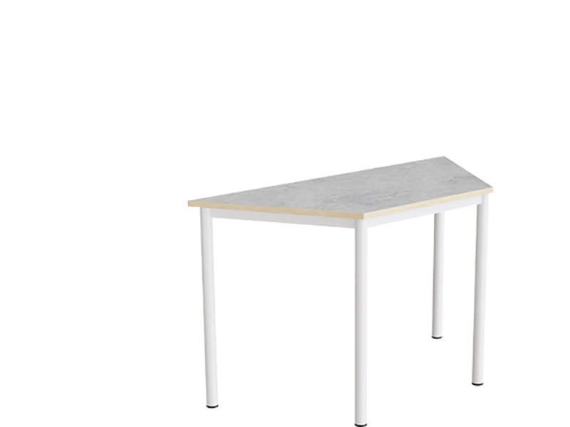 Pöytä Combi 195, puolisuunnikkaan muotoinen, 1200/600x520 mm Korkeus 720, vaaleanharmaa linoleumi, valkoinen runko