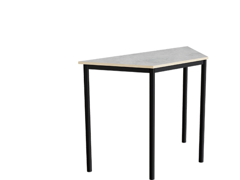 Pöytä Combi 195, puolisuunnikkaan muotoinen, 1200/600x520 mm Korkeus 900, vaaleanharmaa linoleumi, musta runko