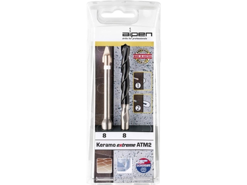 Alpen 300082100 Glas- Und Fliesenbohrer-Set 2-Teilig 8 Mm 1/4 (6,3 Mm), Zylinderschaft, 1 Set