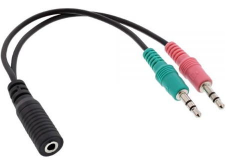 Inline Audio Headset Adapterkabel, 2X 3,5Mm Stecker An 3,5Mm Buchse Omtp, 0,15M, 3.5Mm, Buchse, 2 X 3.5Mm, Stecker, 0,15 M, Schwarz