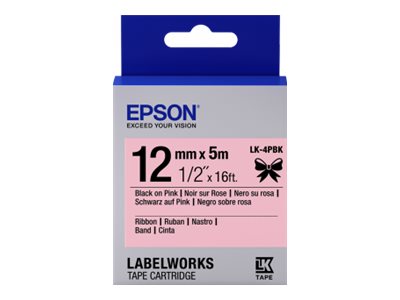 Epson LabelWorks LK-4PBK - Satin - svart på rosa - Rulle (1,2 cm x 5 m) 1 kassett(er) bandtejp - för LabelWorks Cable and Wiring Kit, LW-1000, 600, 700, K400, Z700, Z710, Z900, Safety Kit | Skrivare - Bläck, toner & förbrukningsvaror - Färgband | GameStuff