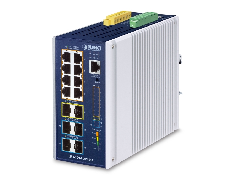 Planet Industrial L3 8-Port, Managed, L3, Gigabit Ethernet (10/100/1000), Vollduplex, Power Over Ethernet (Poe), Wandmontage
