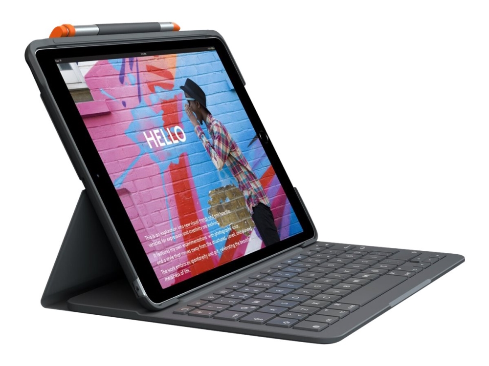Logitech Slim Folio Tangentbord Och Foliefodral Trådlös Bluetooth Le Azerty Fransk Oxford Grå För Apple 10.9 Inch Ipad 10:e Generation