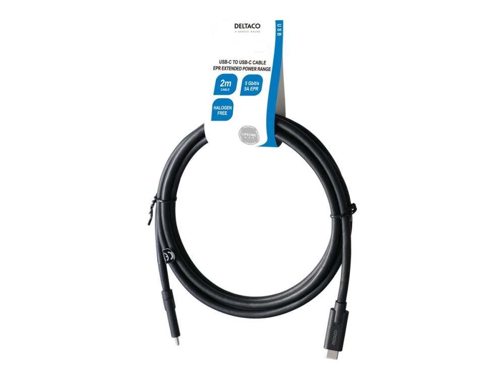 Deltaco - Usb-Kabel - 24 Pin Usb-C (Han) Til 24 Pin Usb-C (Han) - Usb 3.1 Gen 2 - 5 A - 2 M - Sort