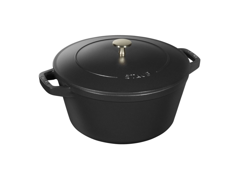 Staub La Cocotte, Gryde bradepande, Rund, Støbejern, Keramisk, Gas, Halogen, Induktion, Forseglet plade, Sort, Emalje