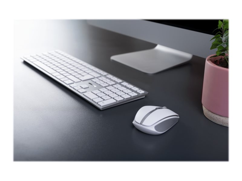 CHERRY DW 9100 SLIM - Sæt med mus og tastatur - trådløs - 2.4 GHz, Bluetooth 4.2 - AZERTY - fransk - hvid, sølv