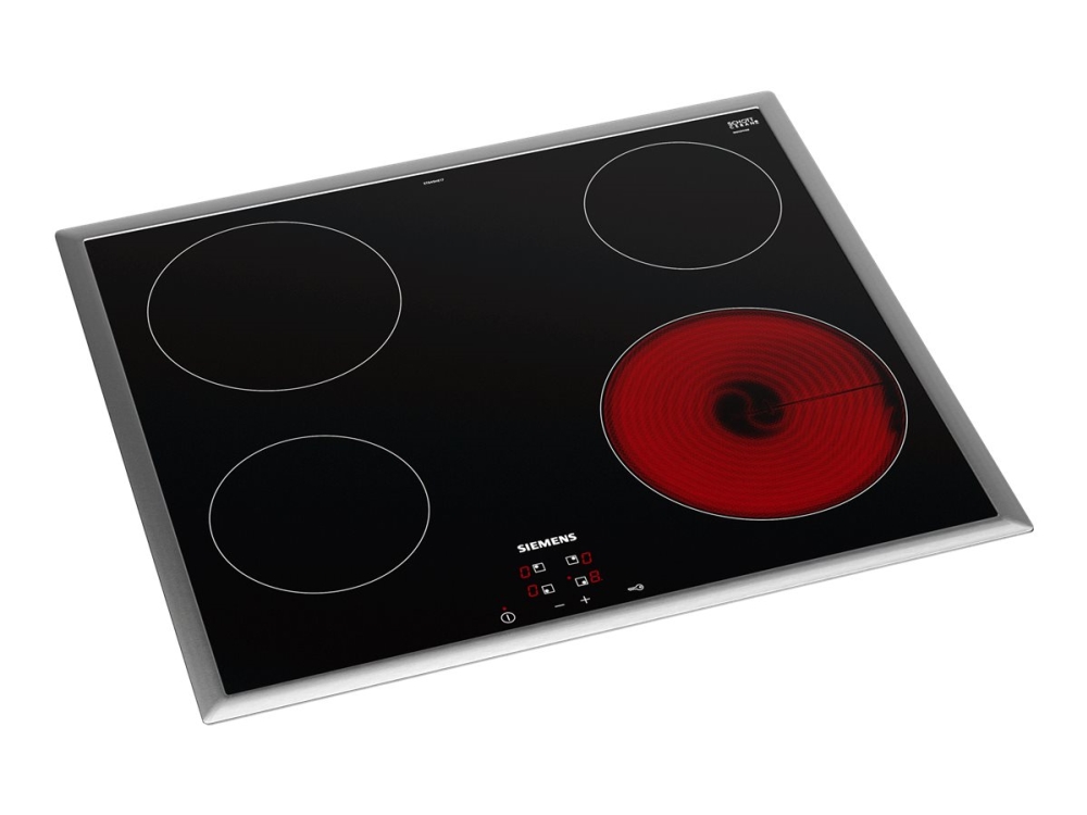 Siemens iQ100 ET645HE17 - Keramisk kogeplade - 4 plader - Niche - bredde: 56 cm - dybde: 49 cm - med rustfri stålbeklædning - sort/rustfri stål