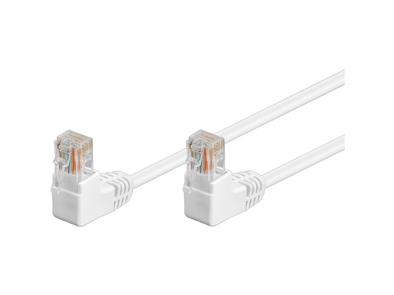 Goobay Netværkskabel CAT 5e vinklet 2x 90°, U/UTP, hvid, 2 m kobberbeklædt aluminiumleder (CCA), 2x RJ45-stik 90 ° (8P8C)