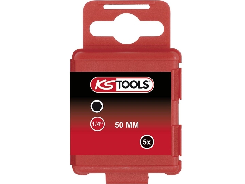 Ks Tools 911.2810 Sekskant-Bit Specialstål Forniklet E 6.3 5 Stk