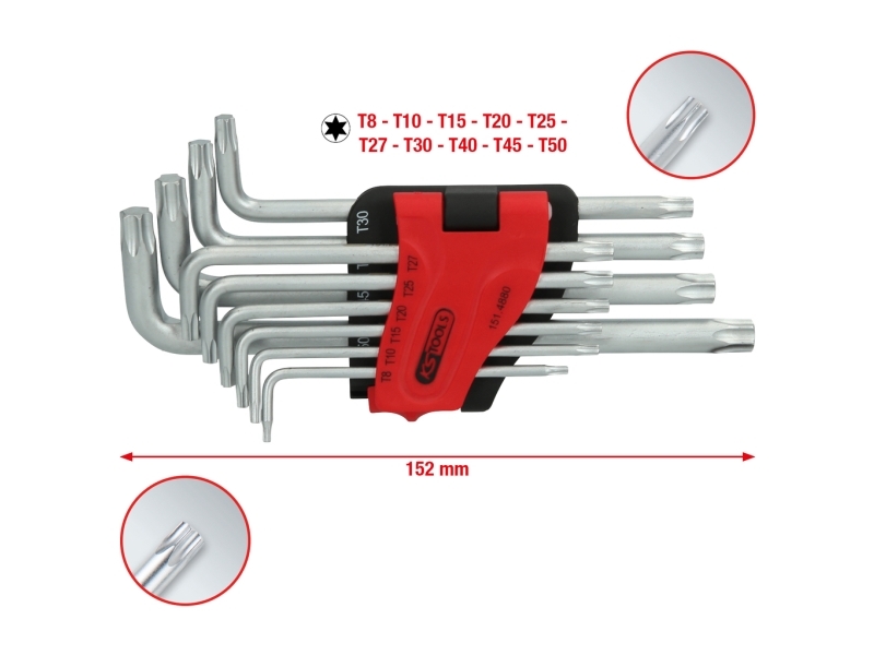 KS Tools 151.4880, Siivekkeellinen torx-koloavain, Metallinen, Terästä, Kromi, 325 g, 10 kpl