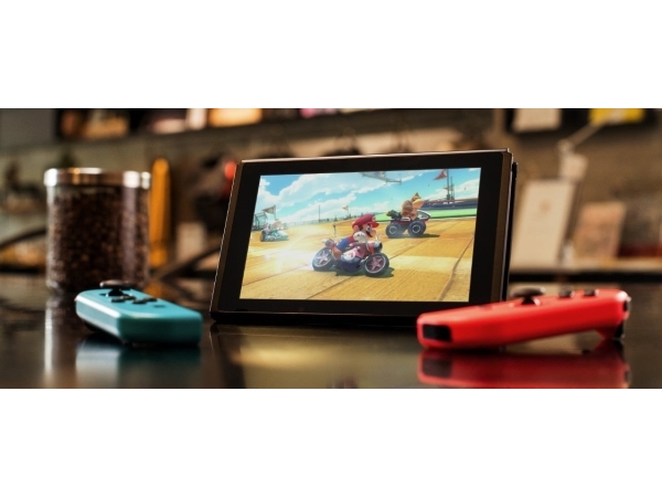 Tekstforfatter byld Bekræftelse Nintendo Switch mit neonblauem und neonrotem Joy-Con - Spilkonsol - Full HD  - sort, neonrød, neonblå