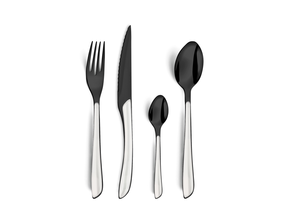 Amefa Lumino 1422 - 16 Pcs Cutlery Set (Bright Black Pvd – White Handle)