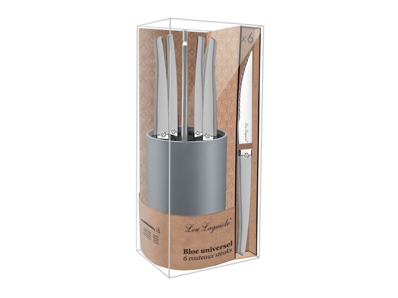 Lou Laguiole -  Steaks Knive- elegant satinfinish -6 stk  & kniv holder