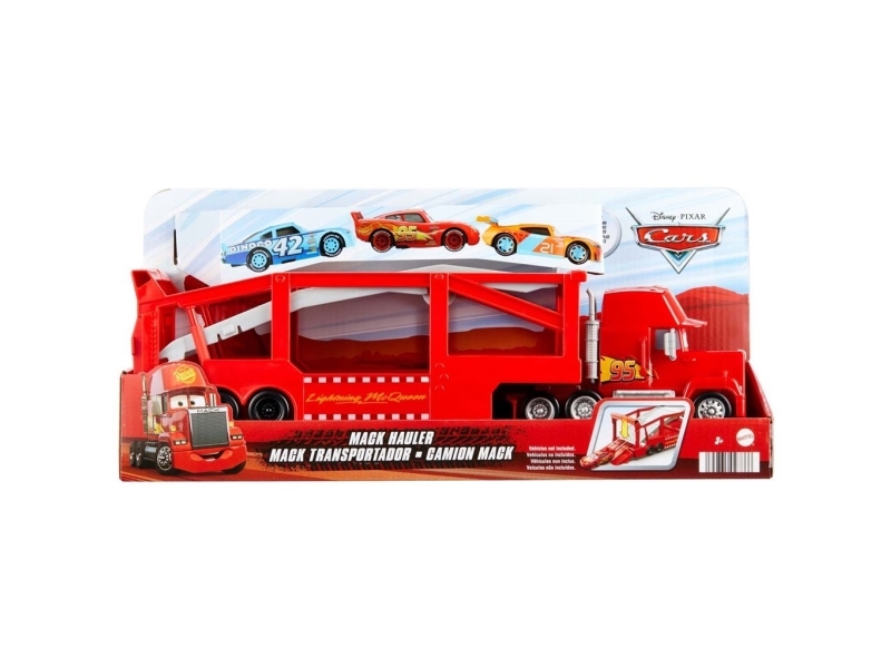 Disney Pixar Cars Disney and Pixar Cars Mack-transportlastbil med rampe, 33 cm, fragt af 12 biler, Lastbil, Cars, 3 År, Plast, Metal, Flerfarvet