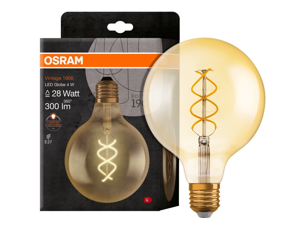 Osram 4058075092136 Led (Rgb)-Lampe Energiklasse G (A - G) E27 Globeform 4 W = 25 W Varmhvid (Ø X L) 124 Mm X 168 Mm 1 Stk