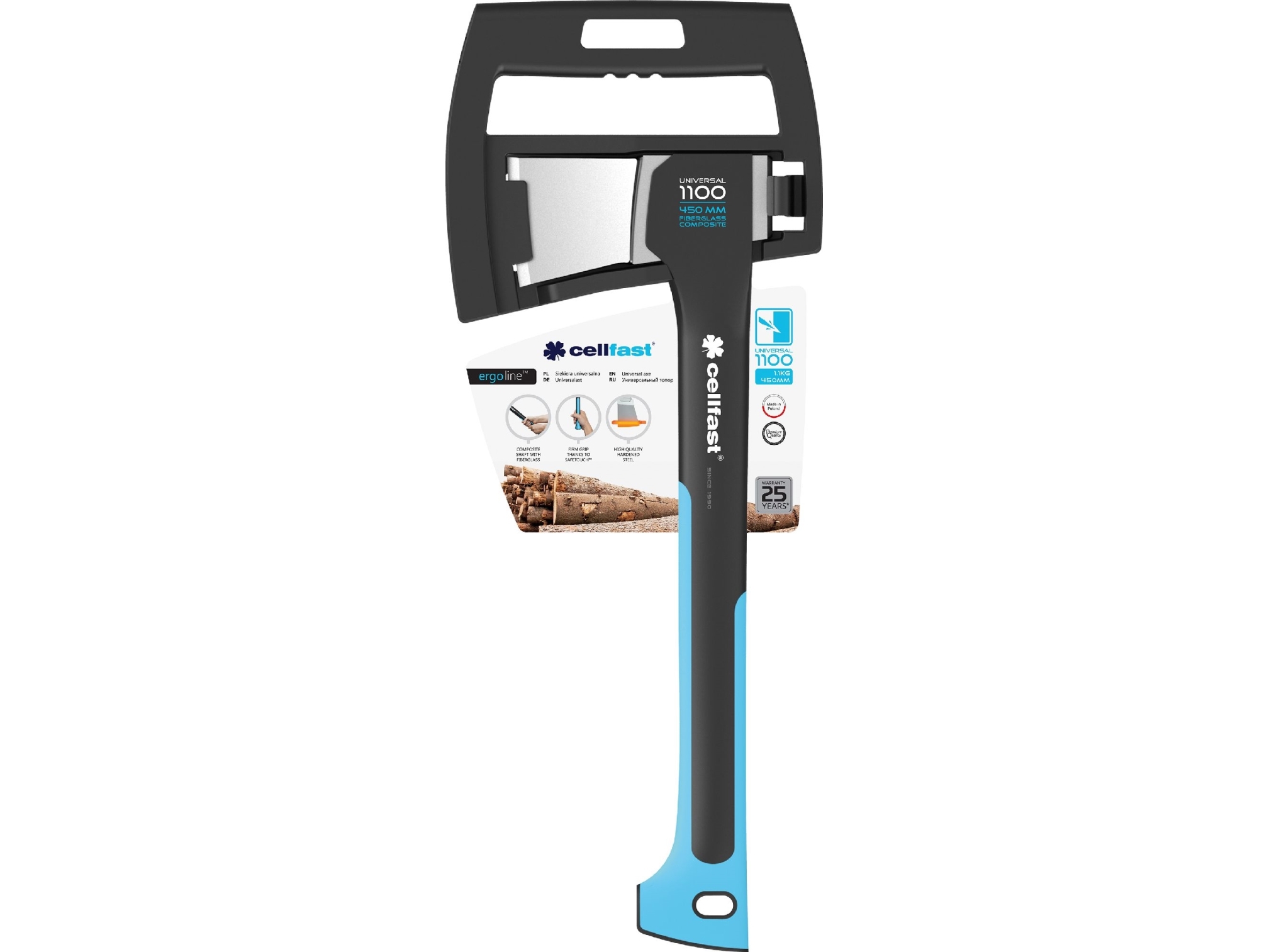 Cellfast Universal Økse U1100 ENERGO, L:450mm - 1,1kg 25 års garanti-Safetouch