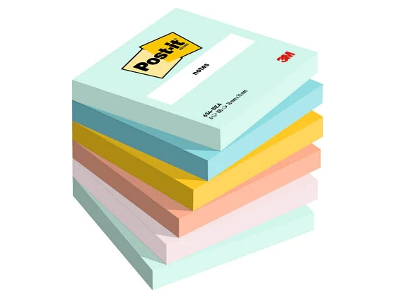 Post-It 654-6-Bea, Quadratisch, Blau, Grün, Orange, Pink, Gelb, Papier, 76 Mm, 76 Mm, 100 Blätter