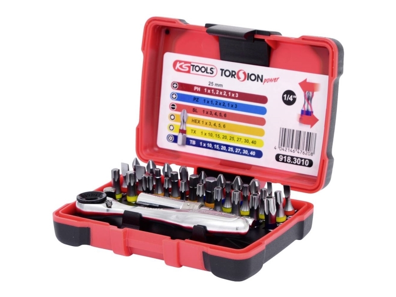 Ks Tools 918.3010, 32 Stk, Ph 1, Ph 2, Ph 3, Pz 1, Pz 2, Pz 3, T10, T15, T20, T25, T27, T30, T40, Nikkelstål, 353 G