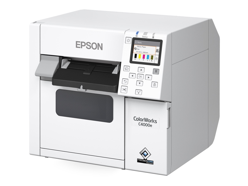Epson ColorWorks CW-C4000E (MK) - Etiketprinter - farve - blækprinter - Rulle (10,2 cm) - 1200 x 1200 dpi - op til 100 mm/sek. (mono) / op til 100 mm/sek. (farve) - USB, USB vært - skærer