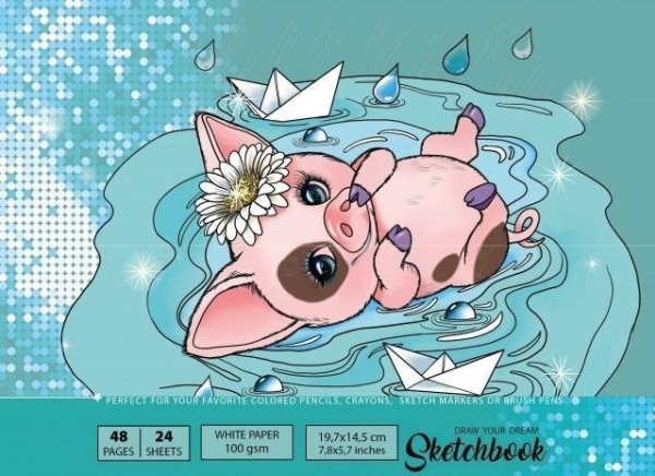 Skizze-/skrivebog 197x145/48K 100 g TW Pig FRESH