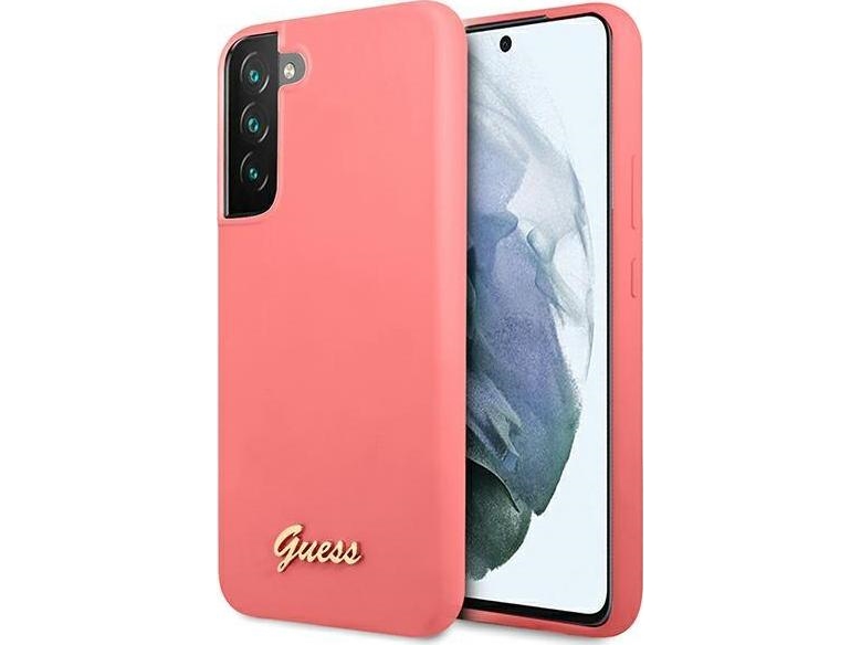 Samsung Galaxy S22 Plus Guess Silikoninis Dėklas Script Metal Logo (Guhcs22mlslmgfu) Rožinės Spalvos