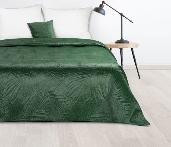 Billede af Eurofirany Design 91 Luiz / 4 Fløjlssengetæppe, Varmpresset Quiltet Med Palmebladsmønster, 170X210 Cm, Farve: Mørkegrøn Sengetæppe
