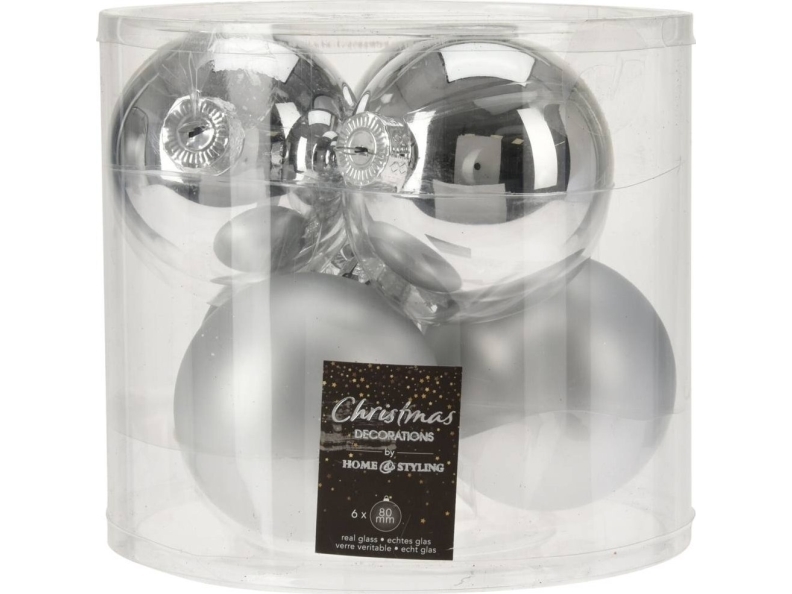 Mondex 6 kalėdinių kamuoliukų rinkinys 8cm Sidabrinis