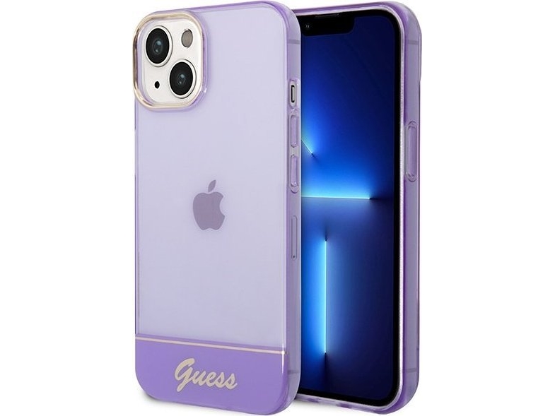 Guess Guhcp14shgcou Apple Iphone 14 / 15 / 13 6.1" Handytasche Lila Hardcase Transluzent