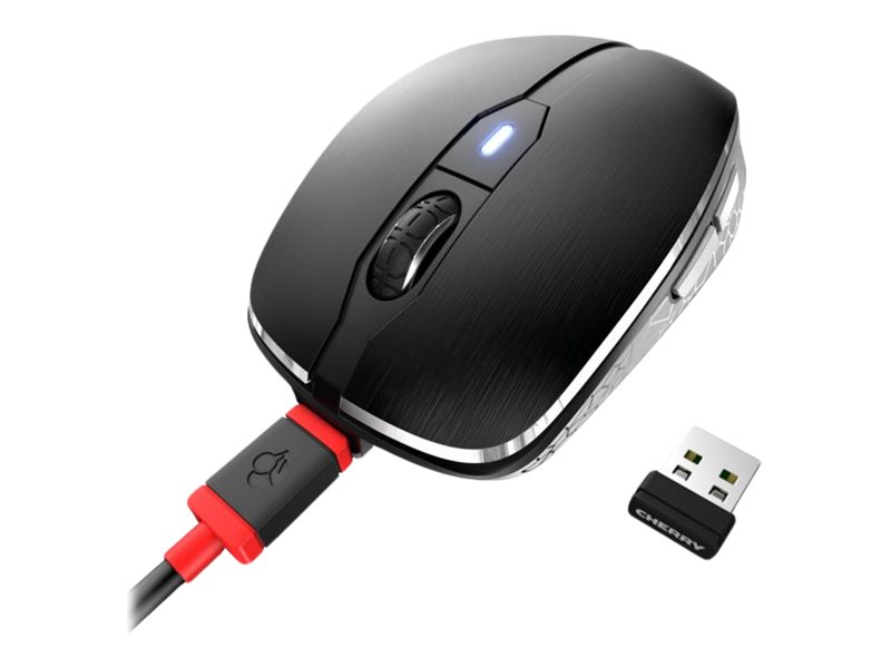 Cherry Mw 8C Advanced - Mus - Ergonomisk - Optisk - 6 Knapper - Trådløs - 2.4 Ghz, Bluetooth 4.0 - Trådløs Modtager (Usb) - Sort